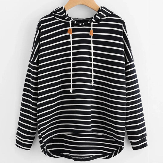 R&B | Hoodie Streifenmuster Lockere Passform Weiches Strickmaterial mit Kordelzugkapuze