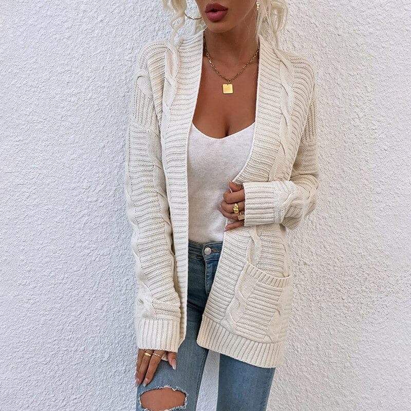 R&B | Cardigan - Strick Kabelstrick - Offene Front - Lange Ärmel mit Taschen