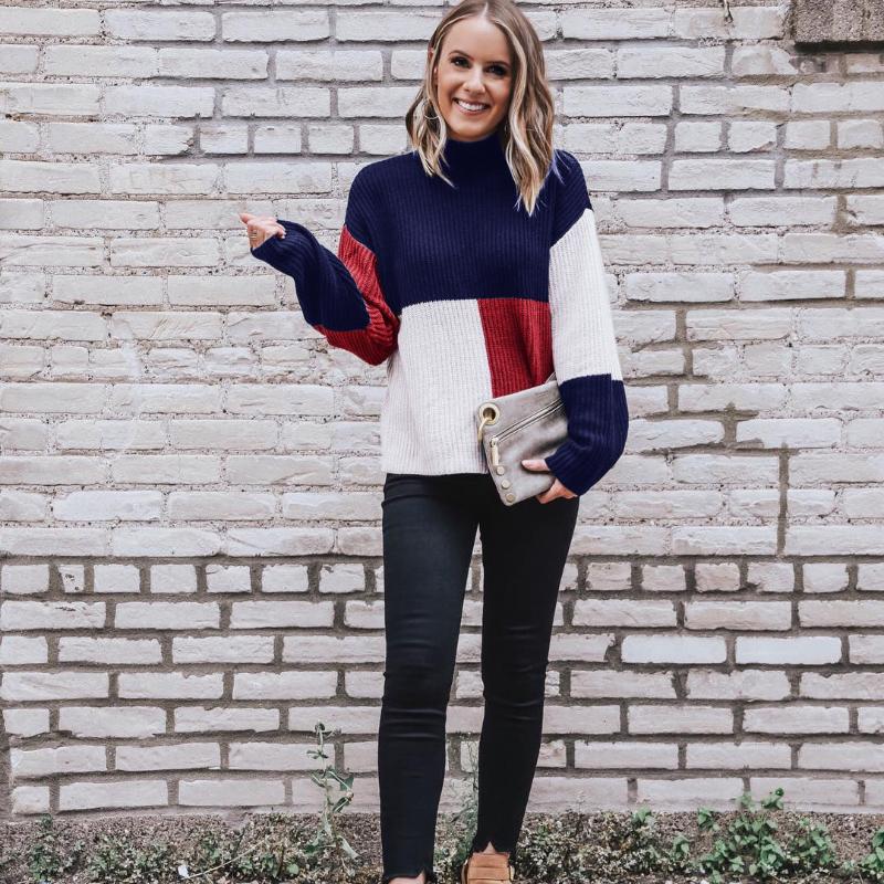 R&B | Strickpullover Oversized Fit Blockmuster Weich und Warm