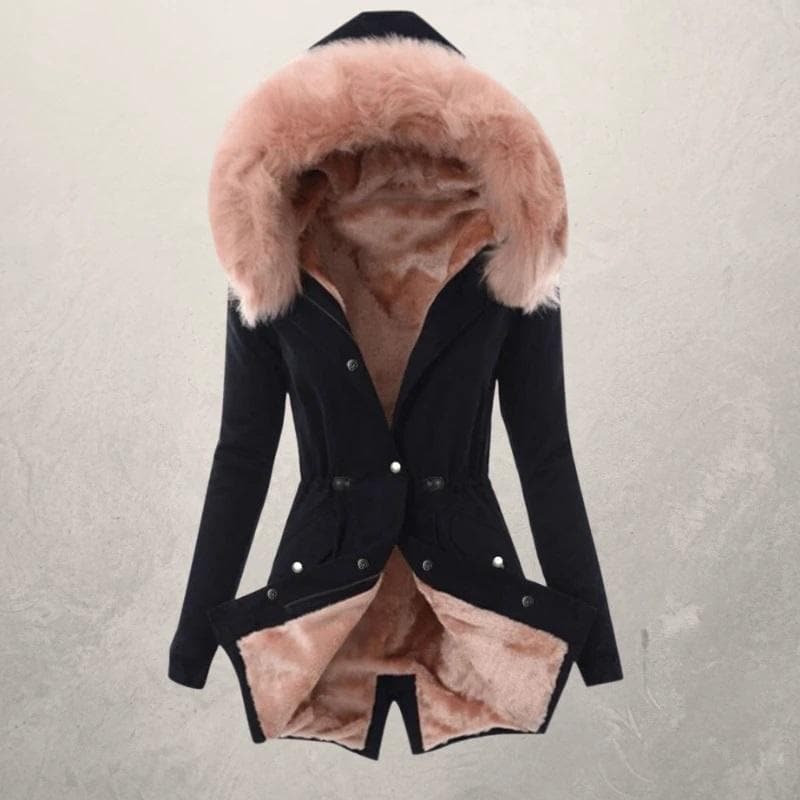 R&B | Parka-Jacke mittellang Fit Mit Kunstpelz gefüttert Kapuze mit Knopfverschluss