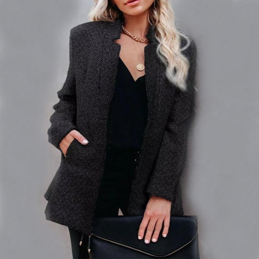 R&B | Mantel Strukturiertes Design Stehkragen Mittellang Elegant und Warm