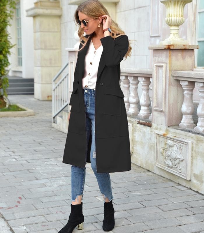 R&B | Lange Wollmantel mit Taschen Wollmischung Elegant und Zeitlos