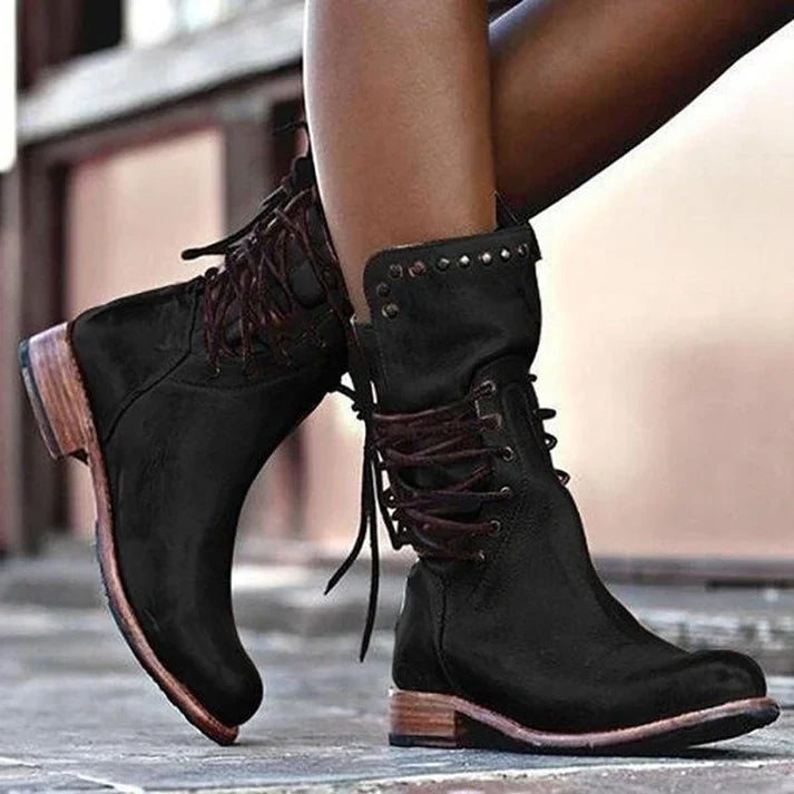 R&B | Stylische Lederstiefel mit Schnürsenkeln