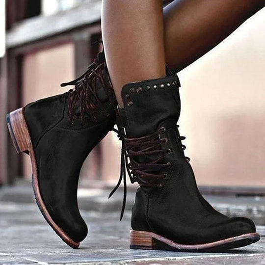 R&B | Stylische Lederstiefel mit Schnürsenkeln