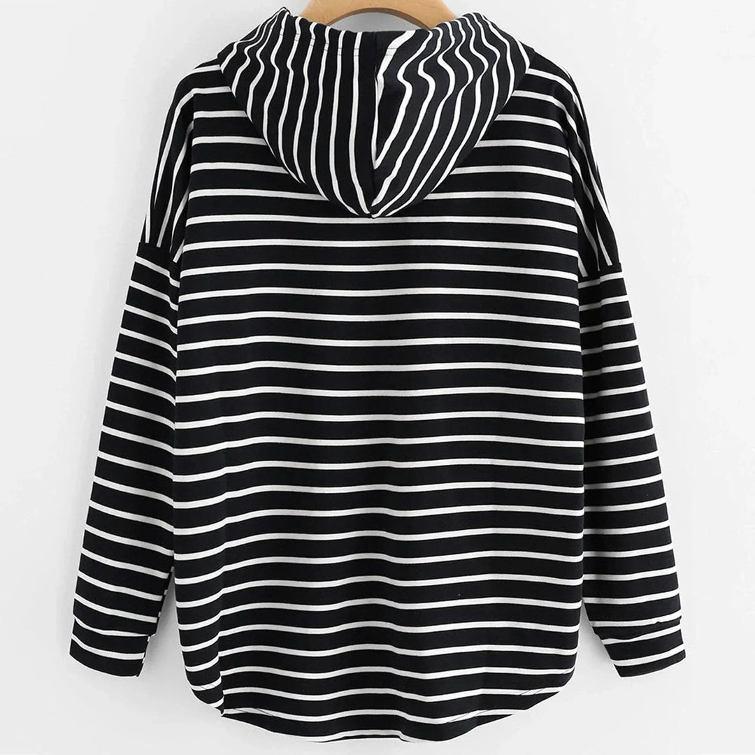 R&B | Hoodie Streifenmuster Lockere Passform Weiches Strickmaterial mit Kordelzugkapuze