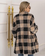 R&B | Mantel Übergröße Soft und Warm Kariertes Muster Knopfverschluss