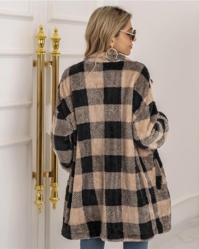 R&B | Mantel Übergröße Soft und Warm Kariertes Muster Knopfverschluss