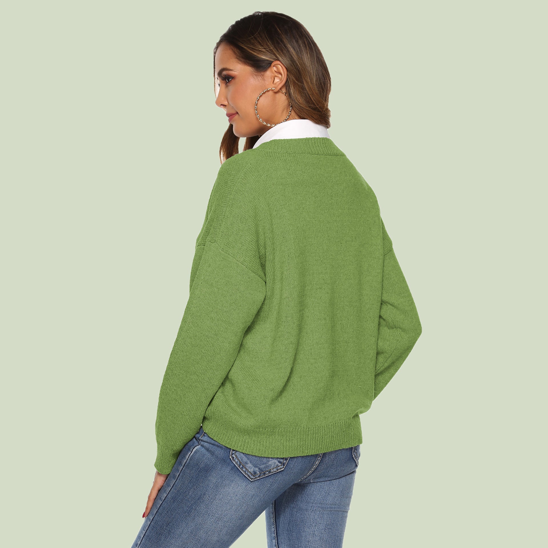R&B | Strickpullover V-Ausschnitt Lockere Passform Lange Ärmel Weich und Bequem
