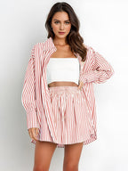 R&B | Fashion Shirt Gestreift Langarm Zweiteiliges Set