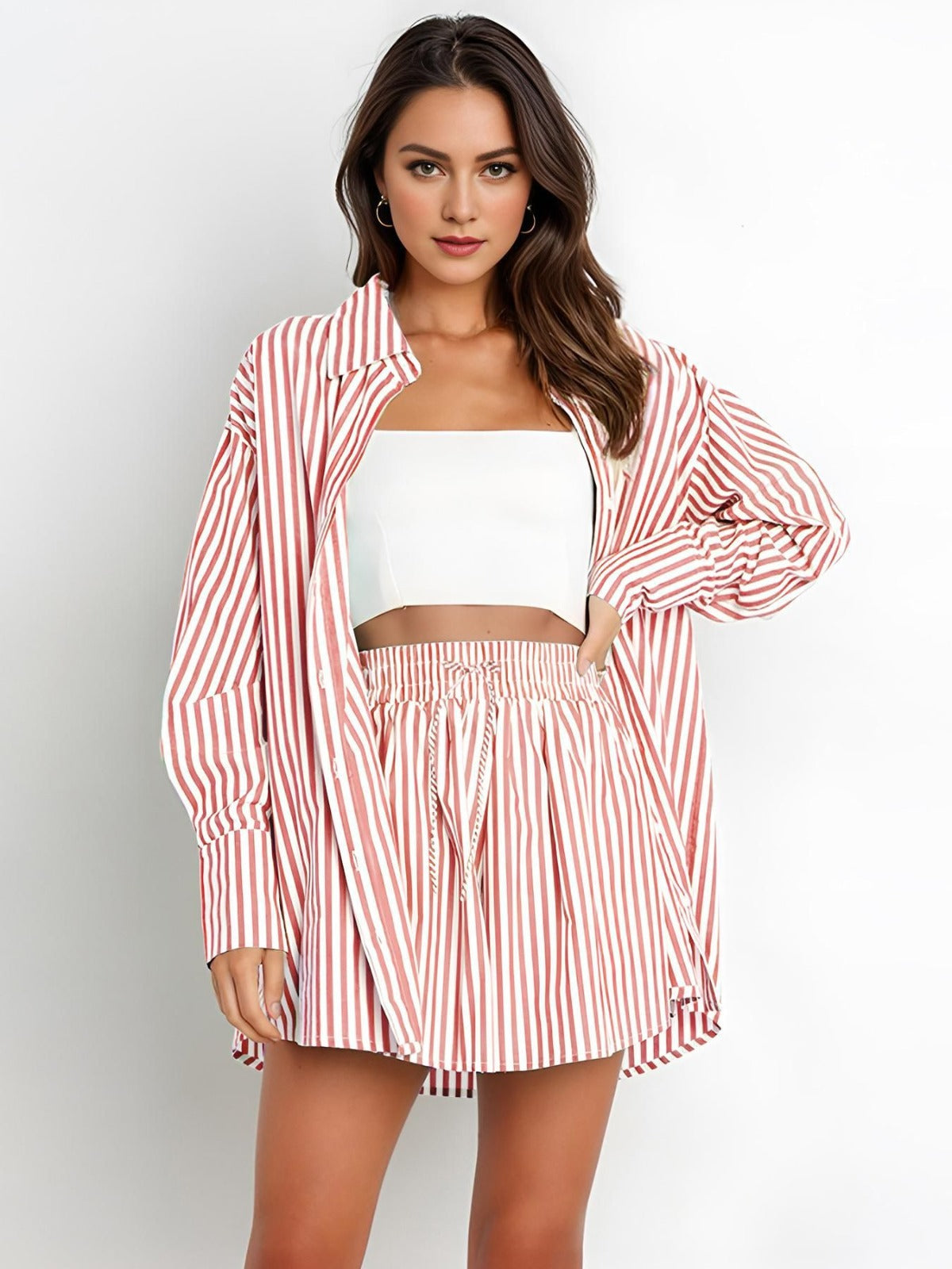 R&B | Fashion Shirt Gestreift Langarm Zweiteiliges Set