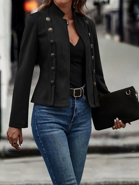 R&B | Militärisch Inspirierte Blazer mit Knopfdetails Polyester Stilvoll und Scharf