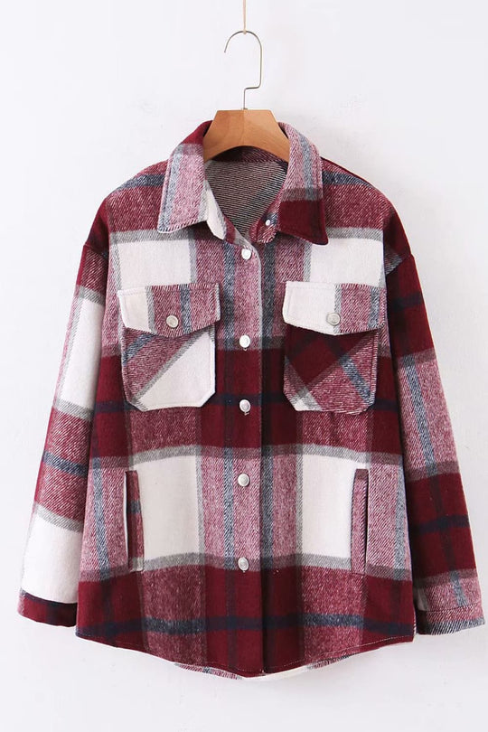R&B | Karo Gefallen Schulter Shirtjacke