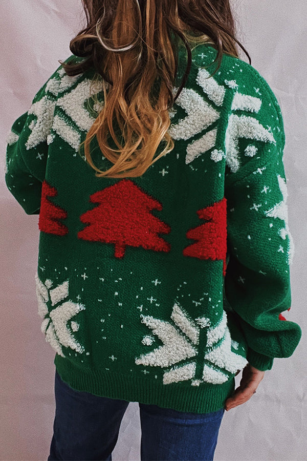 R&B | Weihnachtsmuster Gestrickter Rundhalsausschnitt Langarmpullover