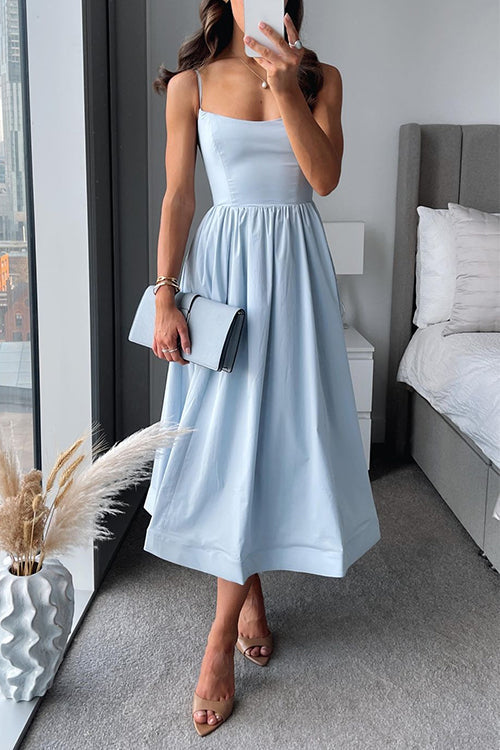 R&B | Spaghetti-Träger A-Linie Midi Kleid