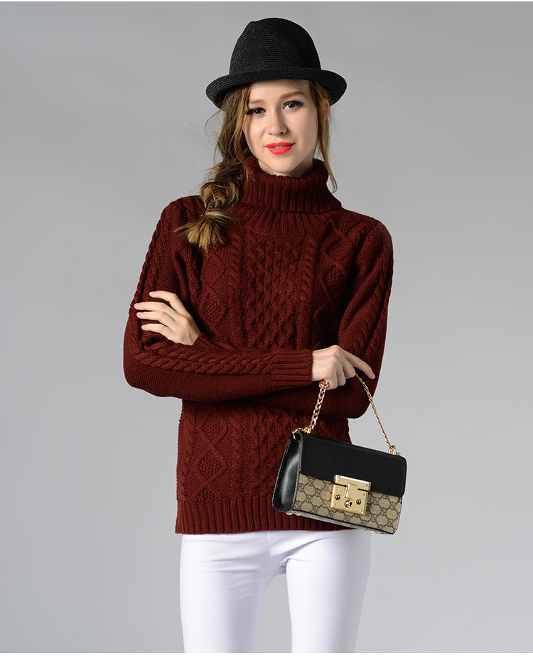 R&B | Damen Rollkragenpullover mit langen Ärmeln und Kabelstrick