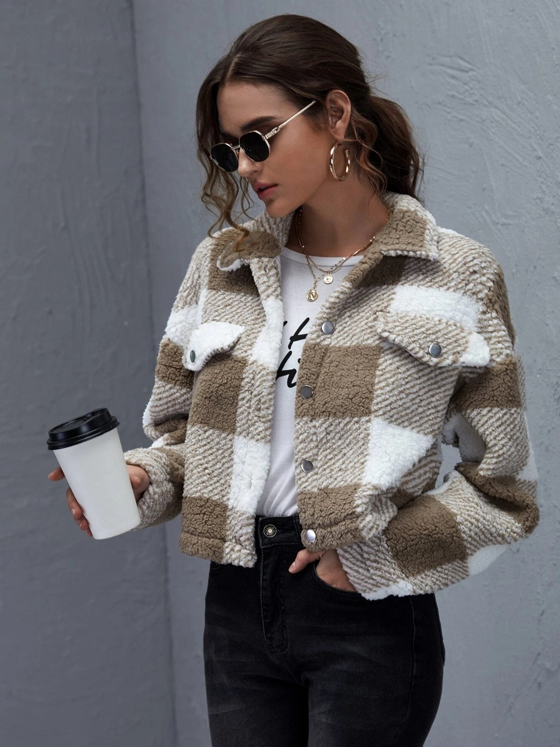 R&B | Karierter Button-Down-Kragenjacke
