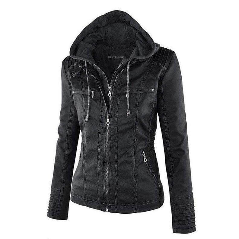 R&B | Damen Slim Fit PU-Leder Zip-Up Hoodie