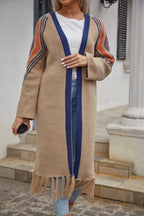 R&B | Geometric Fringe Hem Offene Front Duster Cardigan