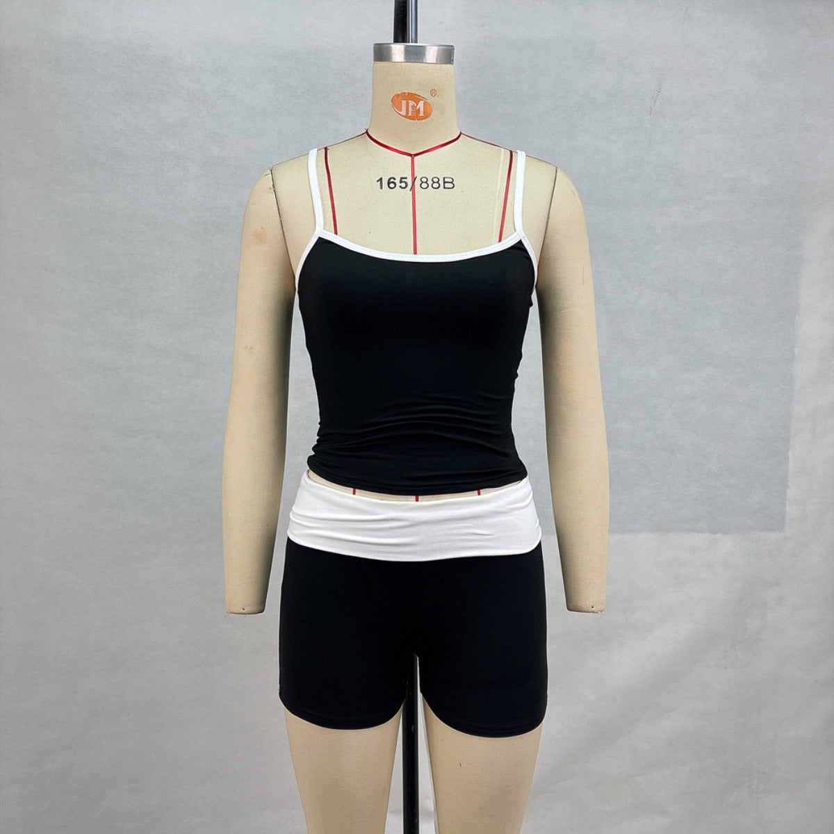 R&B | Hosenträger Nabel Kontrast Top Niedrige Taille Shorts Set