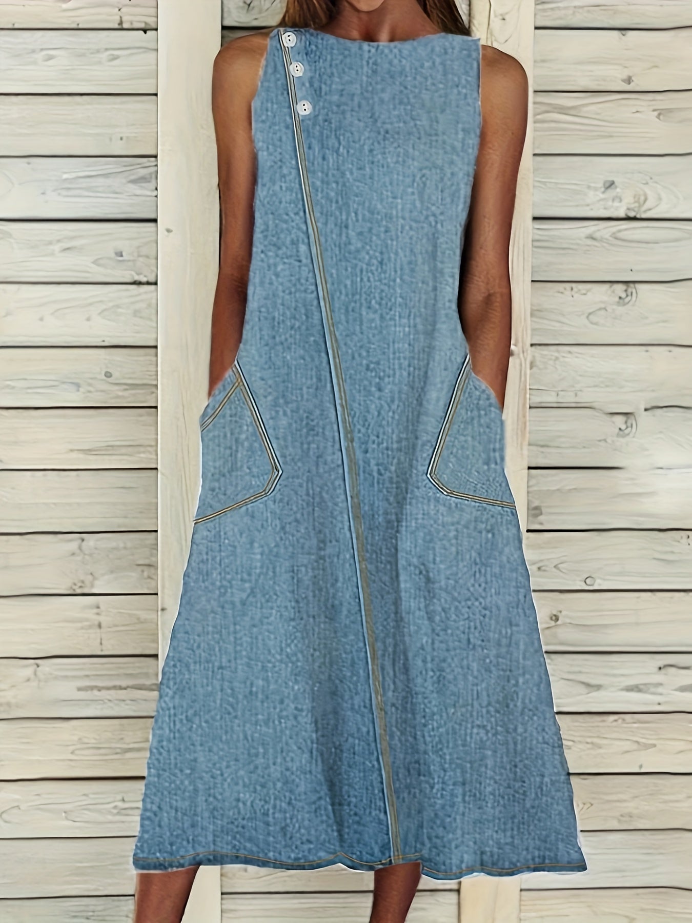 R&B | Jeanskleid Plus Size, Locker, Sommer Midi Kleid mit Baumwoll-Mischung