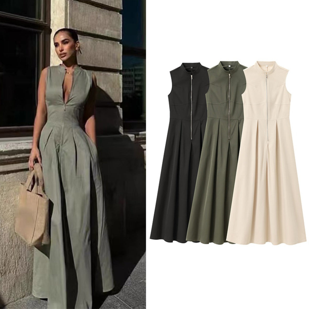 R&B | Ärmelloses Taillenkleid mit Rundhalsausschnitt