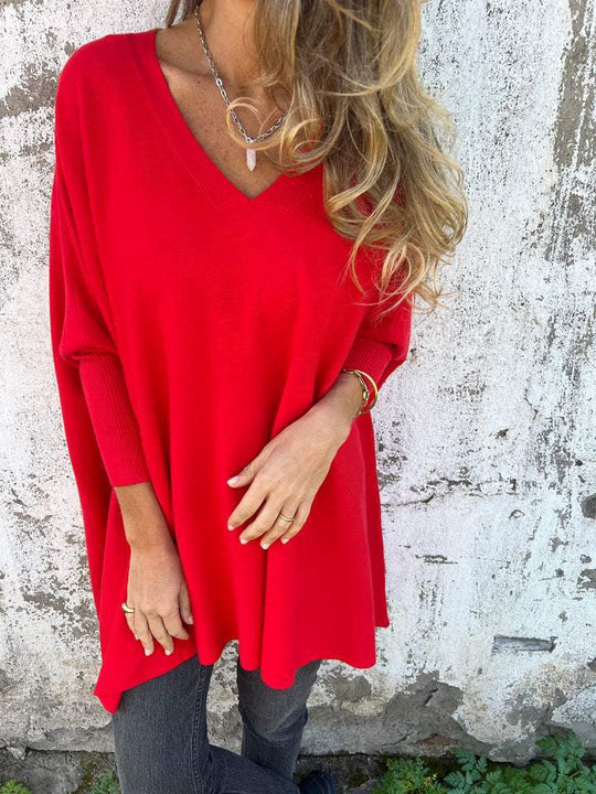 R&B | Pullover - Damen Herbst Oversized Gestrickter V-Ausschnitt Pullover