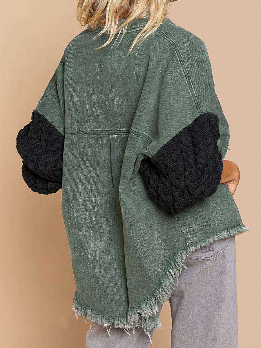 R&B | Kabelstrick Raw Hem Denim Jacke