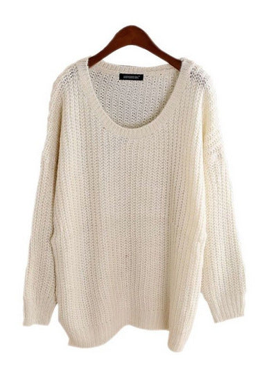 Damen Grobstrickpullover mit lässigem Schnitt und tiefem Rundhalsausschnitt
