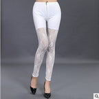 Damen Leggings mit eleganten Spitzen-Details und hohem Bund