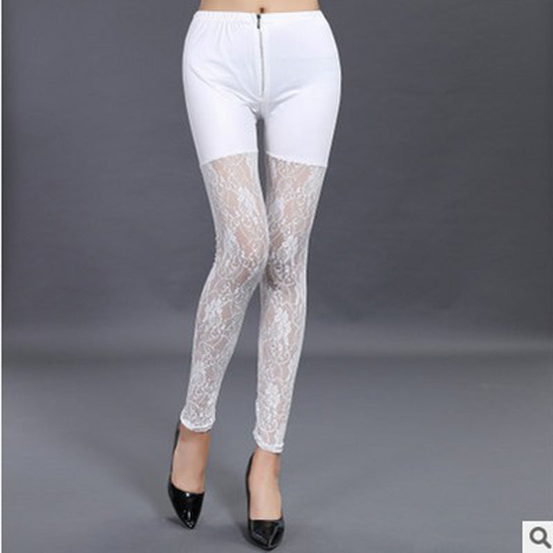 Damen Leggings mit eleganten Spitzen-Details und hohem Bund