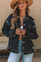 R&B | Button-Up Raw-Edge Distressed Denim-Jacke