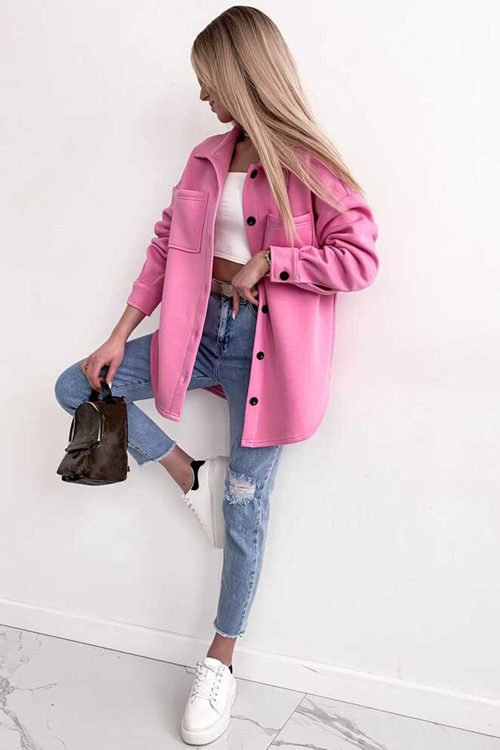 R&B | Oversized Hemdbluse mit Großen Taschen Polyester Minimalistisch und Stilvoll
