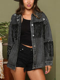 R&B | Fransen Details Lange Ärmel Denimjacke