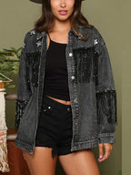 R&B | Fransen Details Lange Ärmel Denimjacke