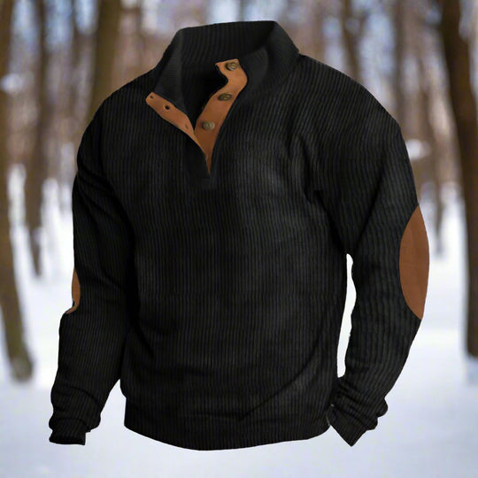 R&B | Niccolò Gerippter Stehkragenpullover Wildleder Ellbogenpatches Pullover