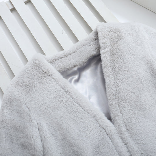 Damen Flauschiger Kunstpelz-Mantel mit elegantem V-Ausschnitt und praktischen Taschen R&B
