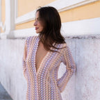 Langärmliges Häkel-Maxikleid mit Streifenmuster