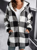 R&B | Weiche Damen Karierte Fleece Kapuzenjacke