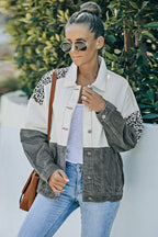 R&B | Leopard Farbblock Knopfleiste Cord Baumwolljacke