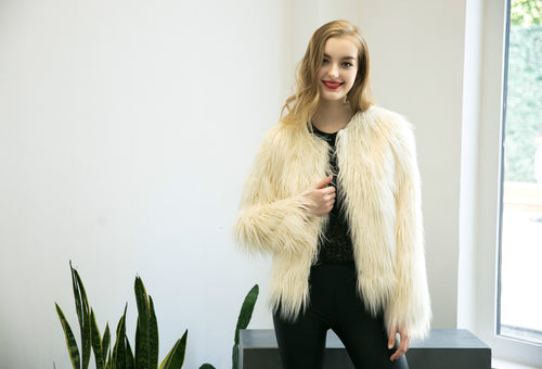 Damen Flauschige Kurzjacke mit elegantem Schnitt und weichem Fellgefühl R&B