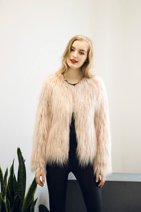 Damen Flauschige Kurzjacke mit elegantem Schnitt und weichem Fellgefühl R&B