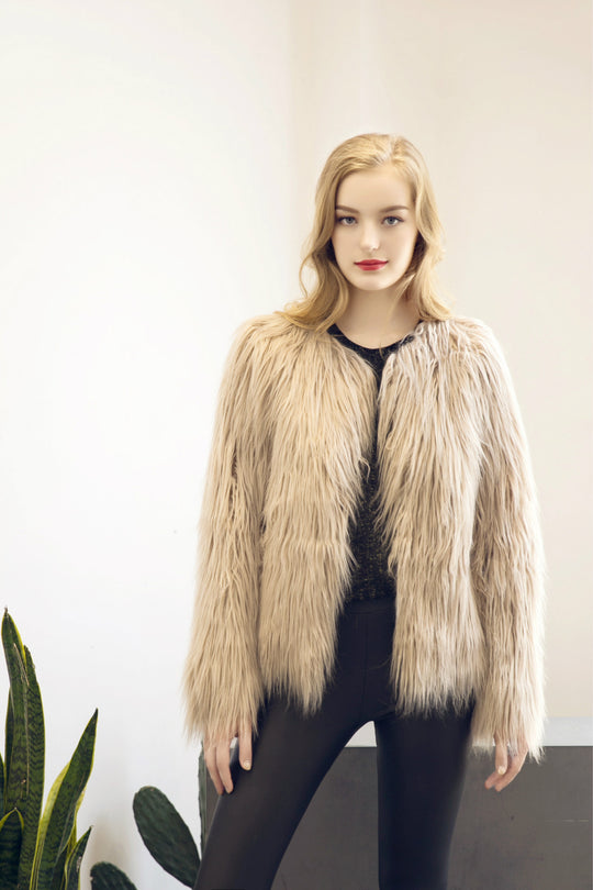 Damen Flauschige Kurzjacke mit elegantem Schnitt und weichem Fellgefühl R&B