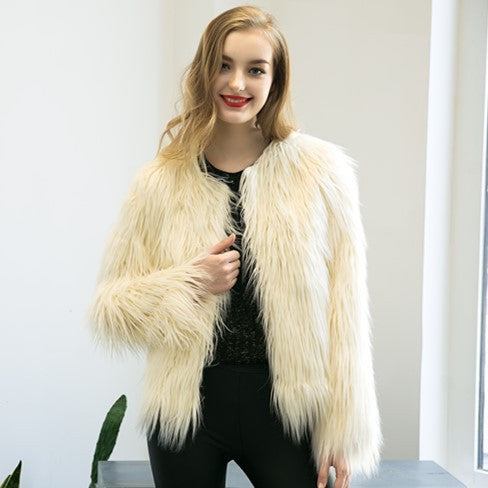 Damen Flauschige Kurzjacke mit elegantem Schnitt und weichem Fellgefühl R&B