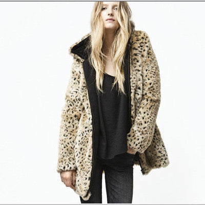 Damen Luxuriöse Kunstpelzjacke mit Leopardenmuster und praktischen Taschen R&B