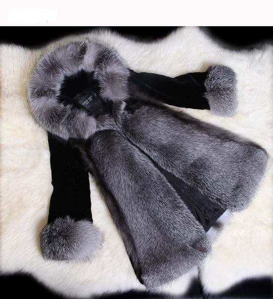 Damen Eleganter Kunstpelz-Mantel mit voluminösem Kragen und seitlichen Taschen R&B