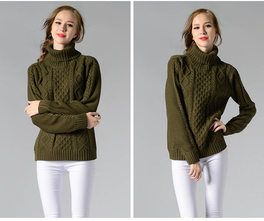 R&B | Damen Rollkragenpullover mit langen Ärmeln und Kabelstrick