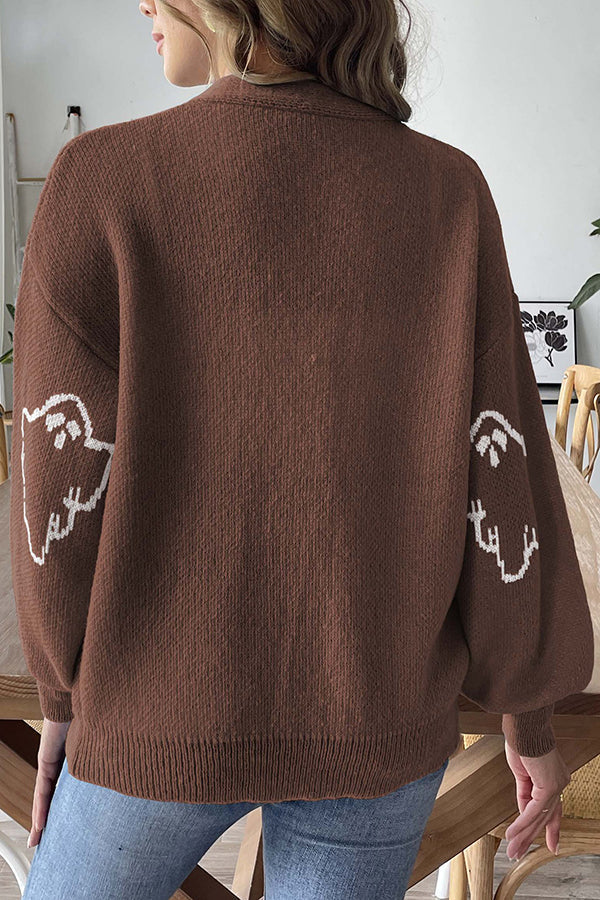 R&B | Halloween-Geist Strickpullover mit Knöpfen