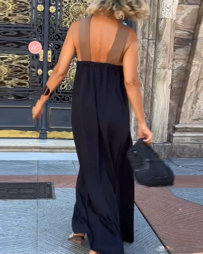 R&B | Kreuzförmig Rückenfreies Elegantes Kleid mit Kontrastfarbe