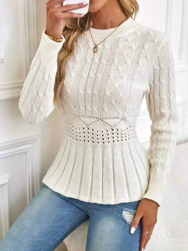 R&B | Bequemer Schicker Grobstrickpullover mit Rundhalsausschnitt