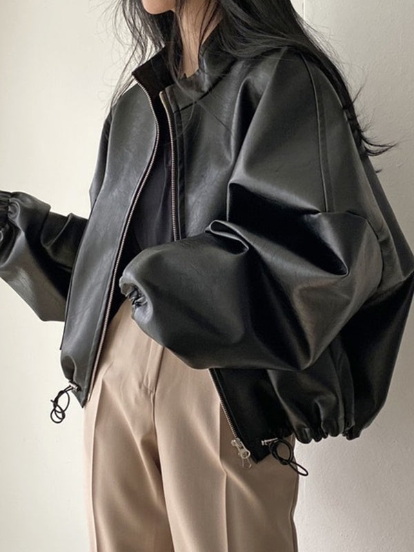 R&B | Schwarze Jacke mit Kordelzug und Kragen